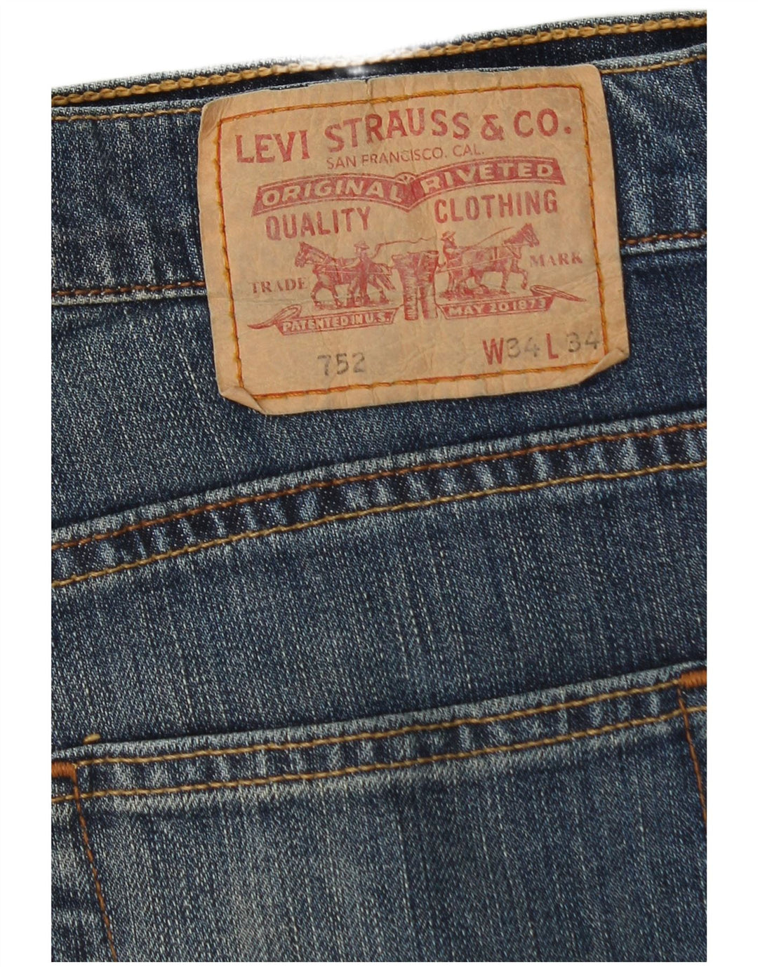 Levi's Mens 752 Straight Jeans W34 L29 Μπλε Βαμβακερό