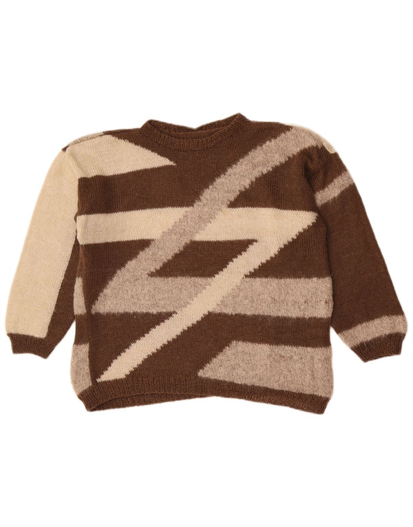 Vintage γυναικείο πουλόβερ με λαιμόκοψη UK 16 Large Brown Colourblock