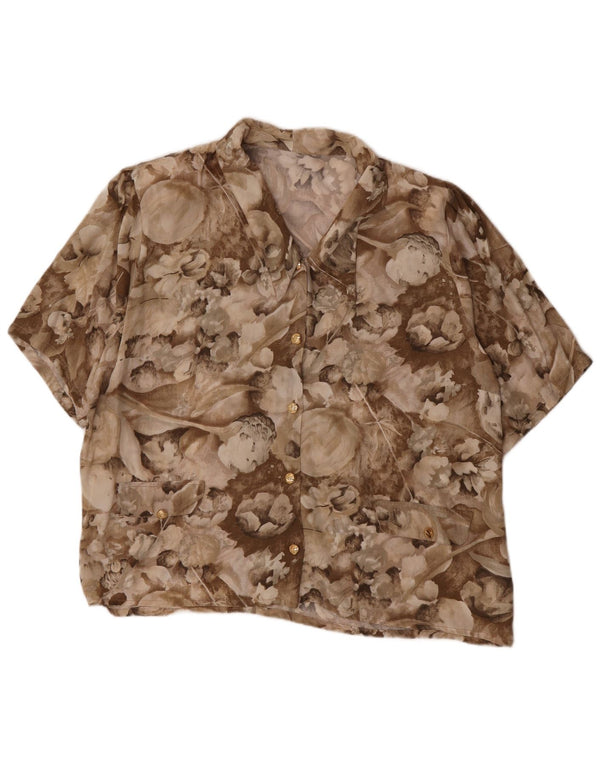 Vintage γυναικείο κοντομάνικο πουκάμισο UK 18 XL καφέ φλοράλ