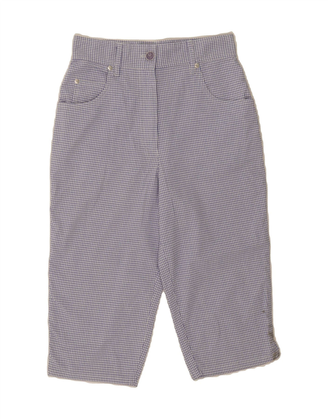 VINTAGE Womens Straight Capri Trousers EU 38 Medium W28 L16 Blue Gingham Vintage Vintage and Second-Hand Vintage from Messina Hembry 