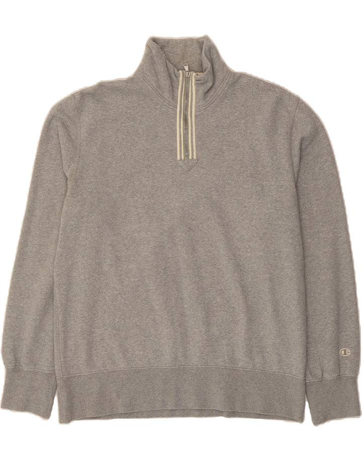 CHAMPION Mens Zip Neck Sweatshirt Jumper 2XL Grey Cotton Vintage Champion and Second-Hand Champion from Messina Hembry 