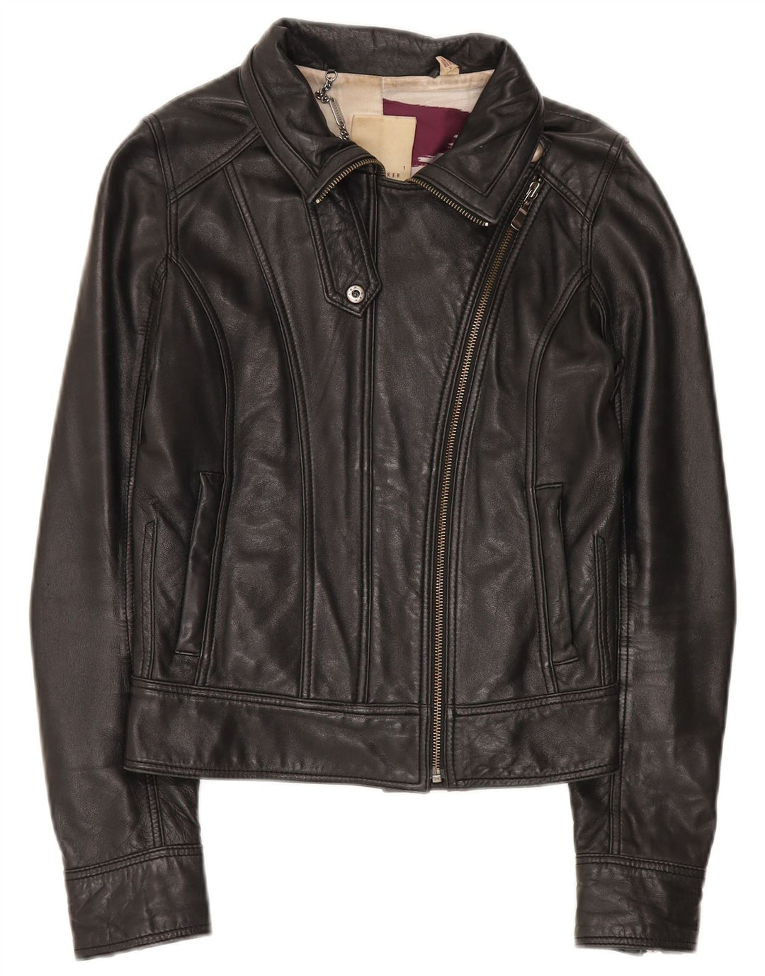Ted Baker Γυναικείο Crop Δερμάτινο Μπουφάν Biker Size 1 XS Μαύρο Δερμάτινο
