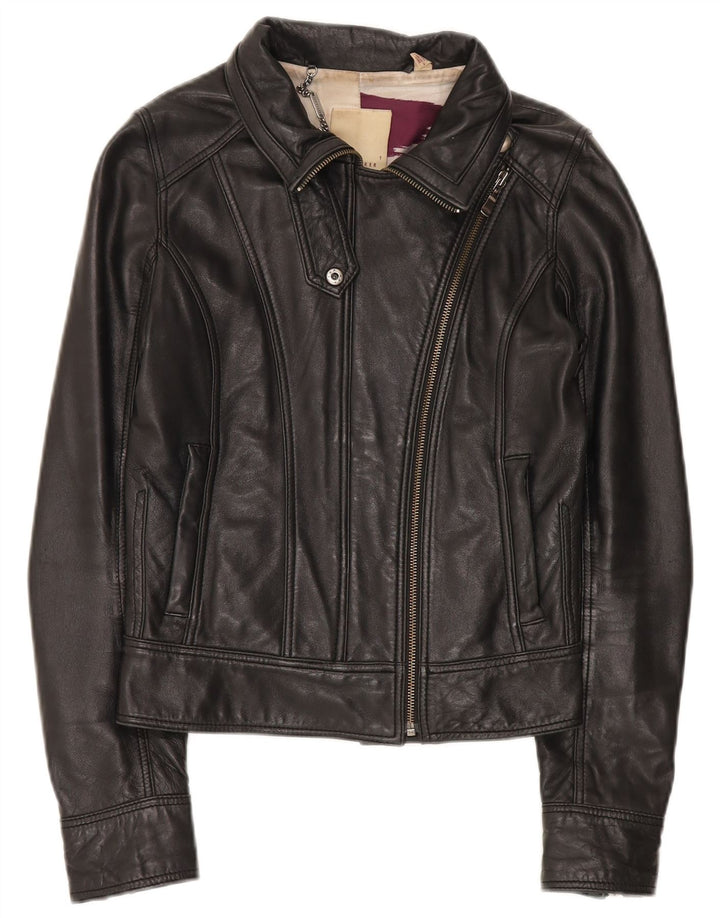 Ted Baker Γυναικείο Crop Δερμάτινο Μπουφάν Biker Size 1 XS Μαύρο Δερμάτινο