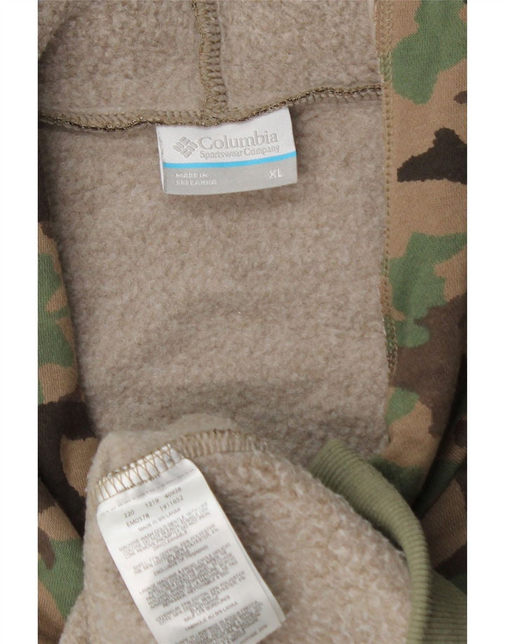 COLUMBIA Ανδρικό γραφικό φούτερ με κουκούλα XL Χακί βαμβακερό καμουφλάζ