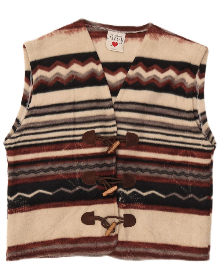 VINTAGE Γυναικεία Duffle Fleece Gilet UK 14 μεσαία πολύχρωμα ριγέ