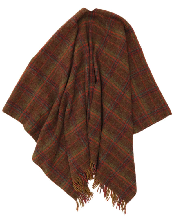 Superior Γυναικείο Ανοιχτό Poncho Jumper UK 16 Large Brown καρό μαλλί