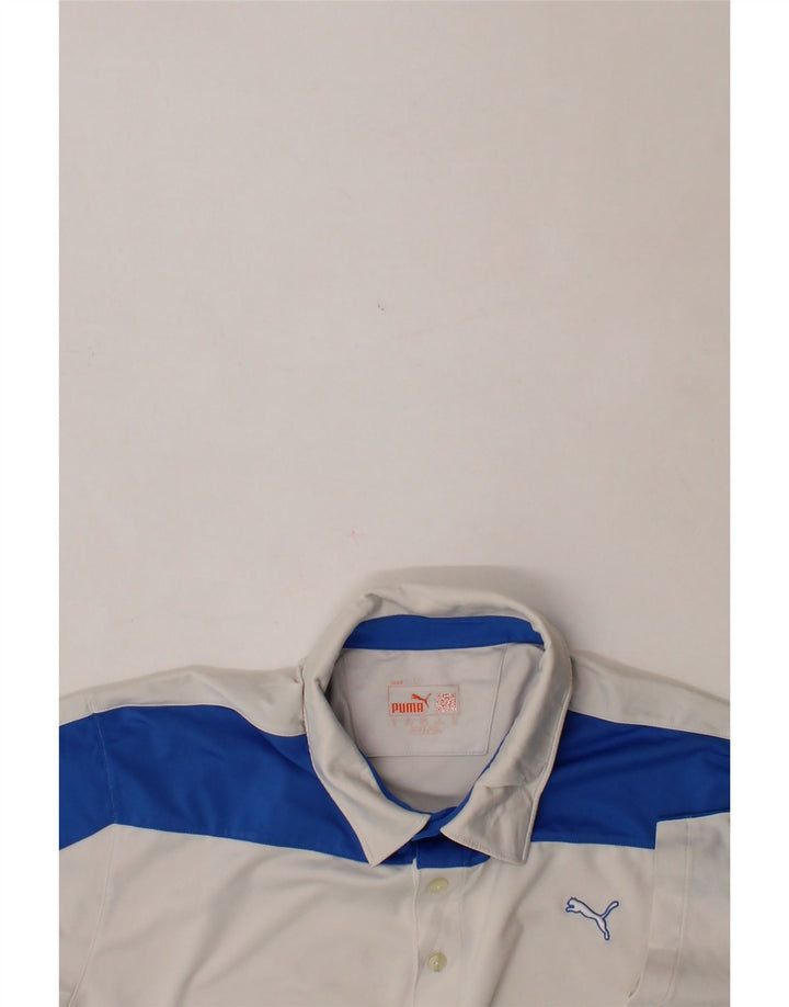 PUMA Mens Polo Shirt Large White Colourblock Polyester Vintage Puma and Second-Hand Puma from Messina Hembry 