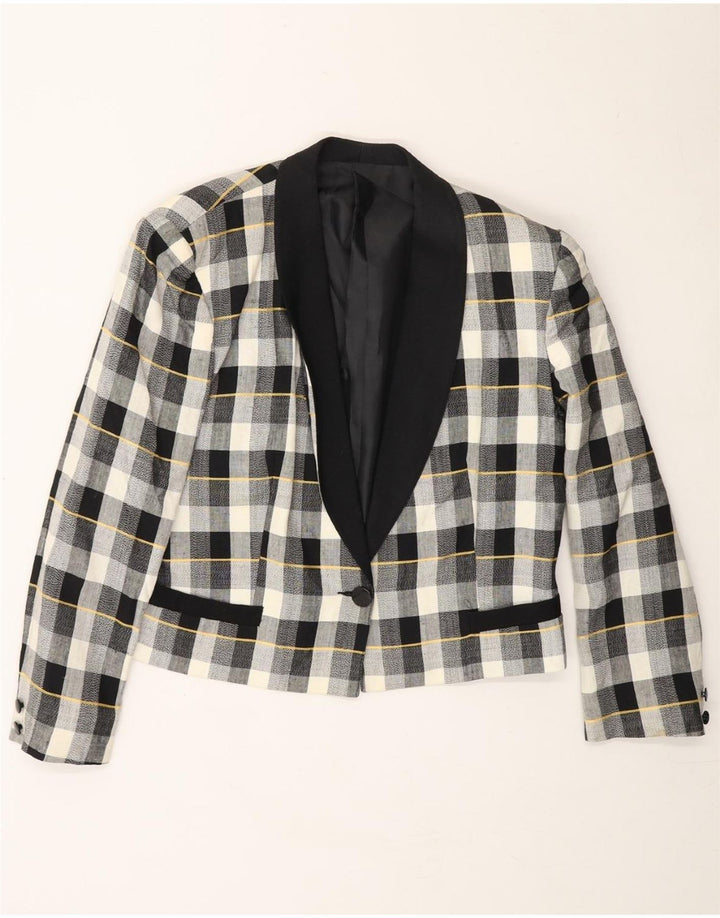 VINTAGE Womens 1 Button Blazer Jacket UK 16 Large Black Check Vintage Vintage and Second-Hand Vintage from Messina Hembry 