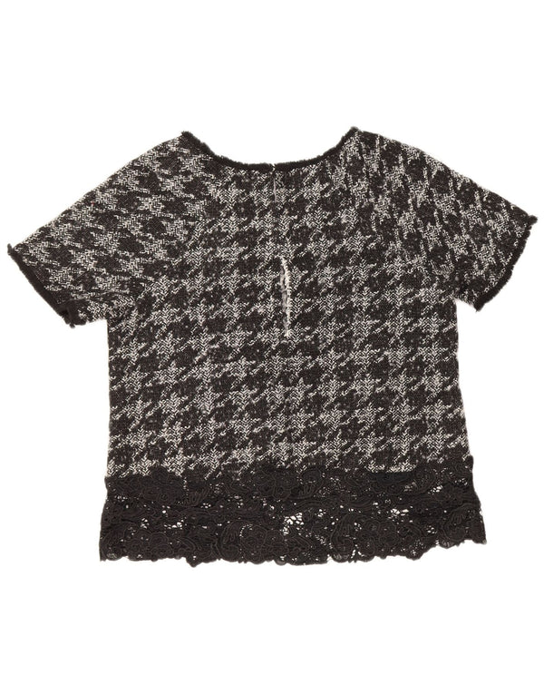 Rick Cardona Γυναικεία Μπλούζα Τοπ UK 12 Medium Black Houndstooth Πολυεστέρας