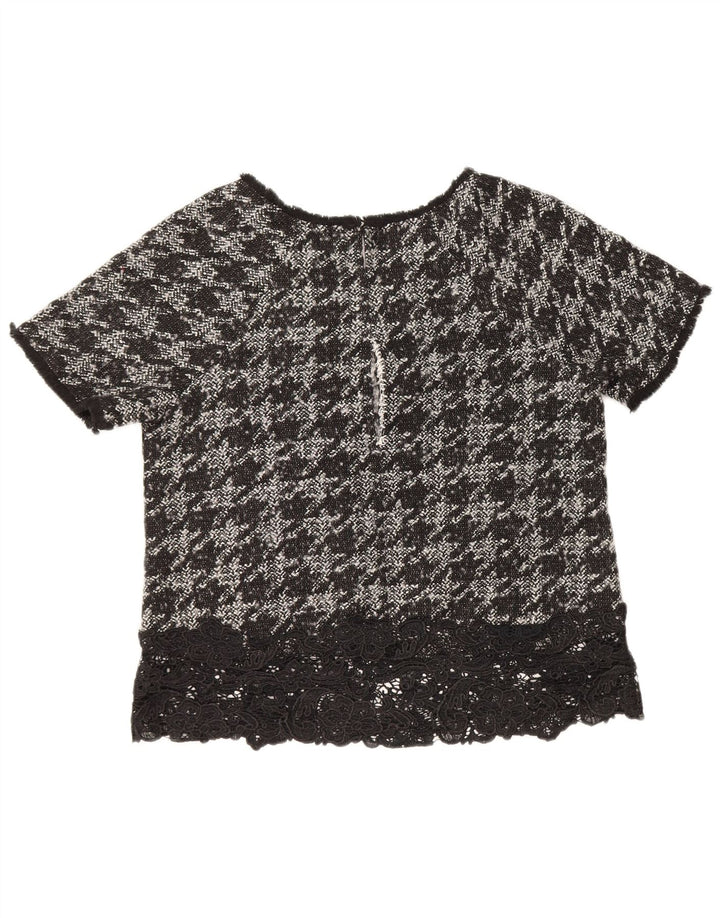 Rick Cardona Γυναικεία Μπλούζα Τοπ UK 12 Medium Black Houndstooth Πολυεστέρας