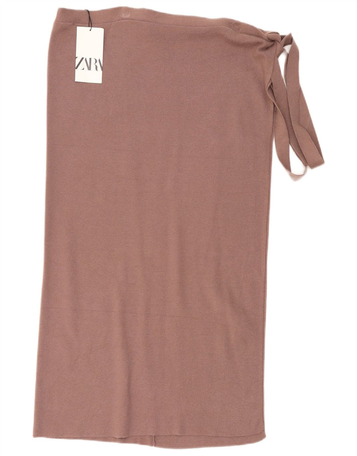 Zara Γυναικεία Πλεκτή Φούστα Wrap Medium W28 Καφέ βισκόζη
