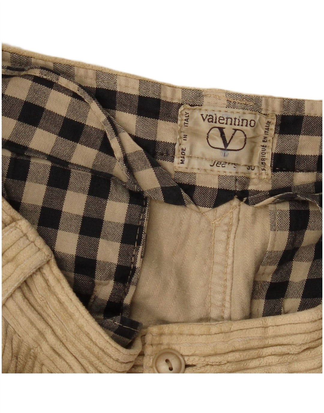 Ανδρικό κοτλέ παντελόνι Valentino με καρφίτσα W30 L30 Μπεζ