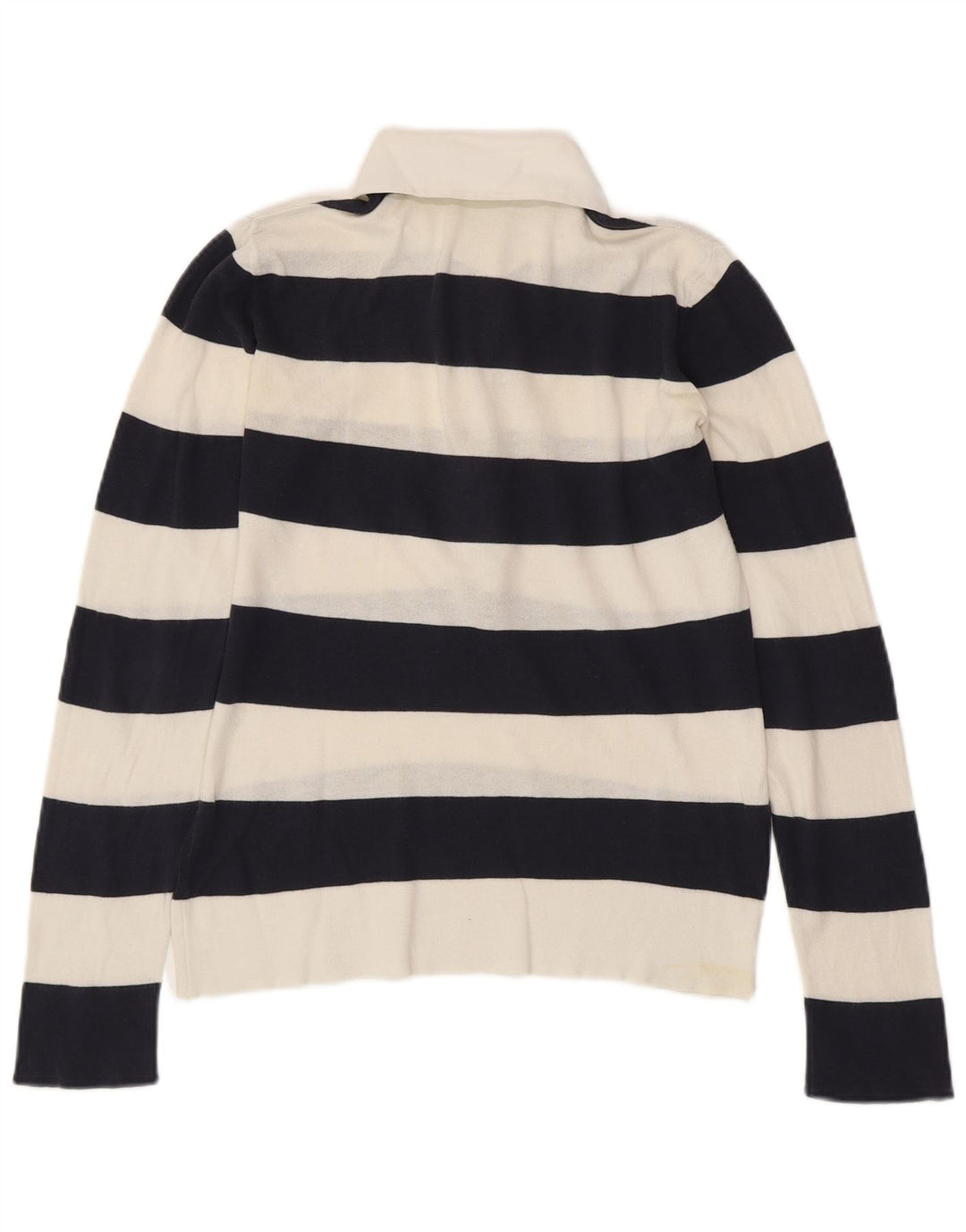 BENETTON Γυναικείο πλεκτό μπλουζάκι ράγκμπι πόλο UK 14 μεσαίο λευκό ριγέ