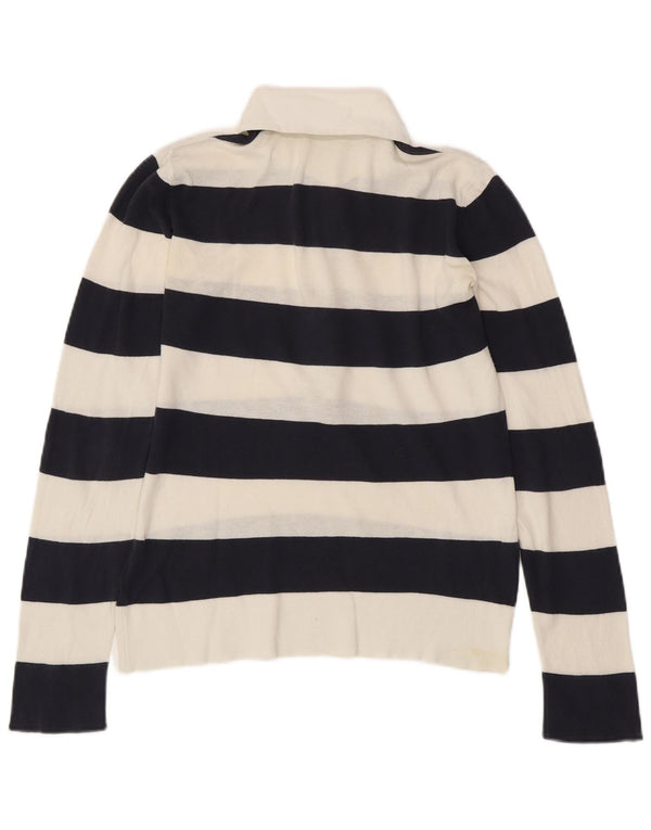 BENETTON Γυναικείο πλεκτό μπλουζάκι ράγκμπι πόλο UK 14 μεσαίο λευκό ριγέ