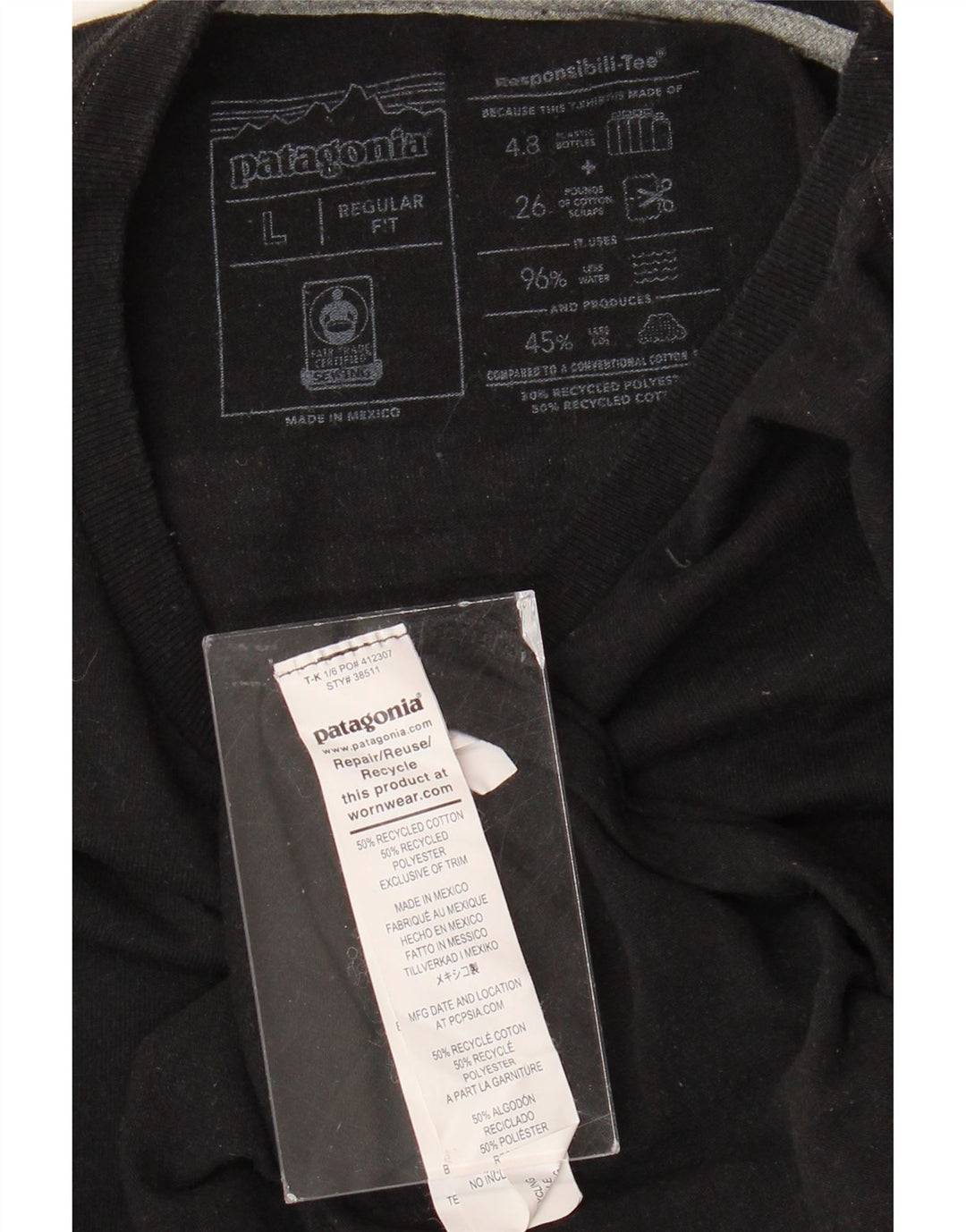 PATAGONIA Ανδρικό γραφικό μπλουζάκι με κανονική εφαρμογή, μεγάλο μαύρο βαμβακερό