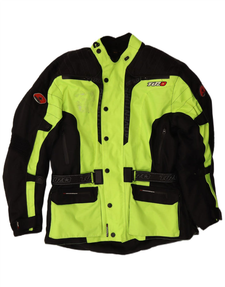 VINTAGE Ανδρικά γραφικά Moto Racer Bomber Jacket UK 44 2XL Green Colourblock