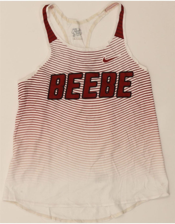 NIKE Womens Graphic Vest Top UK 8 Small White Pinstripe Polyester Vintage Nike and Second-Hand Nike from Messina Hembry 