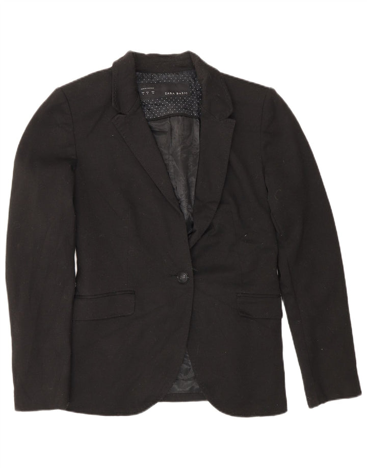 Zara Γυναικείο Μπουφάν 1 Κουμπί Blazer UK 12 Μεσαίο Μαύρο Πολυεστέρας