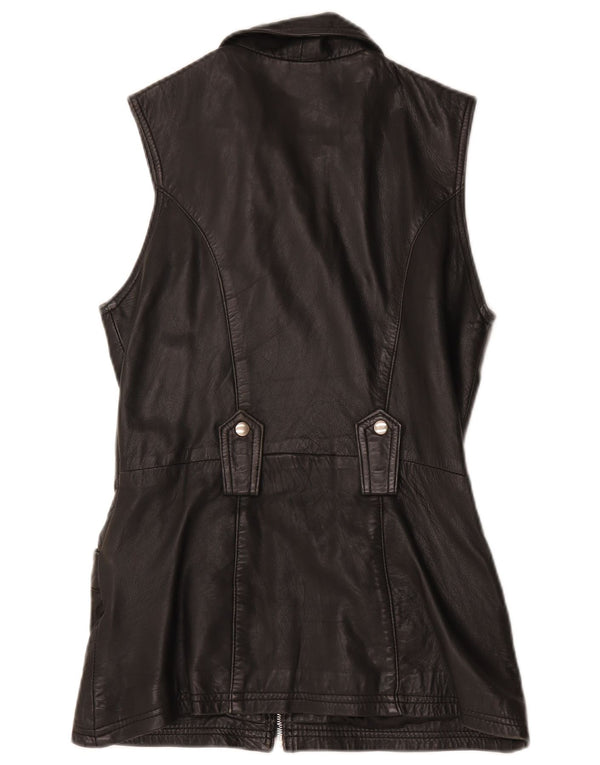 Vintage Γυναικείο Δερμάτινο Gilet UK 12 Medium Black