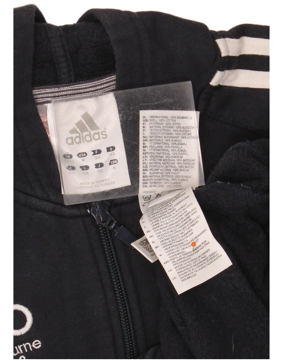 Πουλόβερ ADIDAS για αγόρια με κουκούλα με φερμουάρ 11-12 ετών, μπλε βαμβακερό