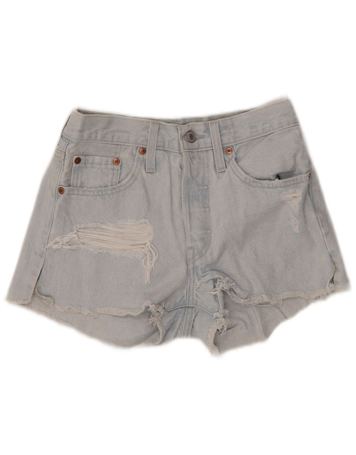 LEVI'S Womens 501 Distressed τζιν σορτς W24 XS Μπλε βαμβακερό