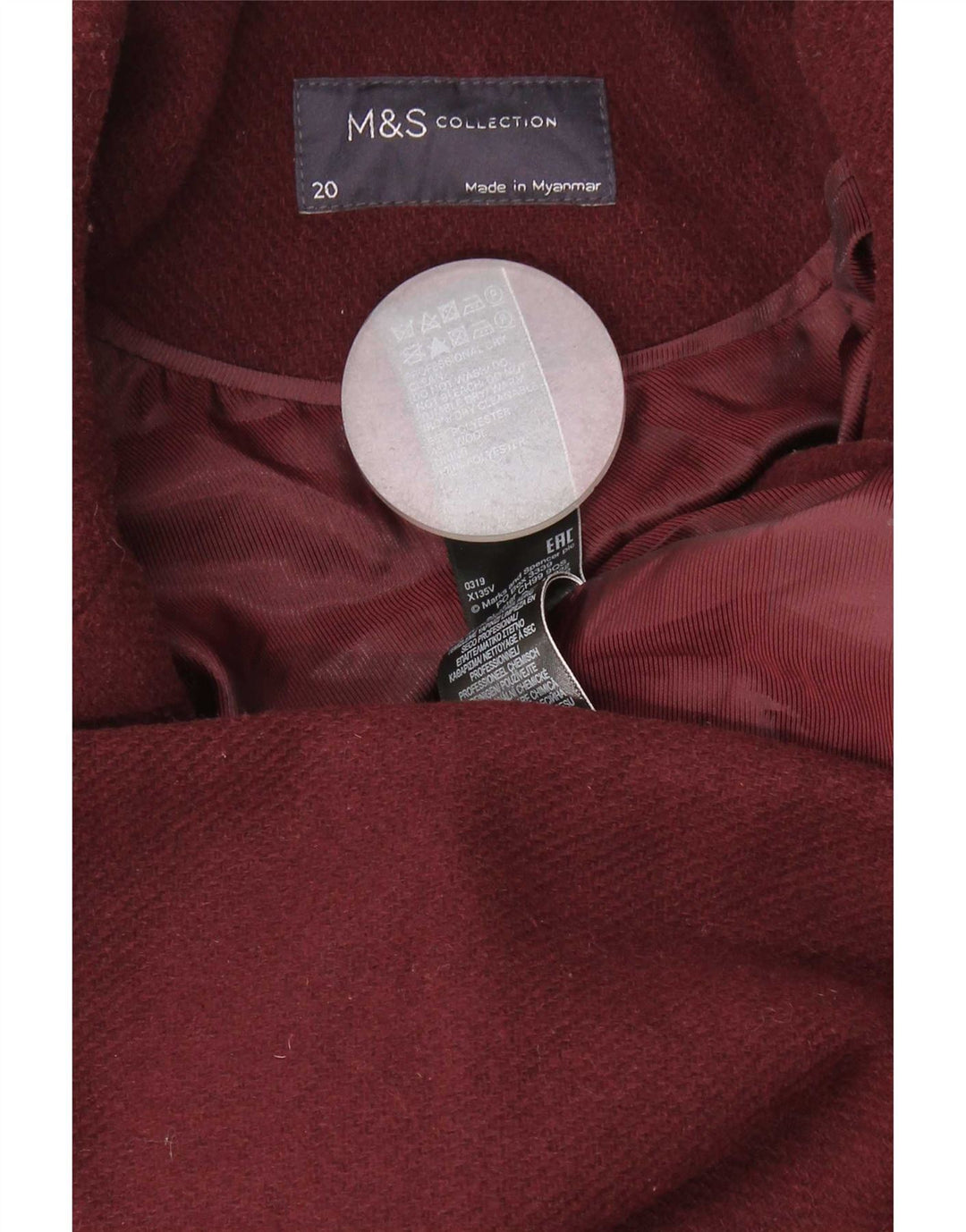 Marks & Spencer Γυναικείο παλτό με διπλό στήθος UK 20 2XL μπορντό πολυεστέρας