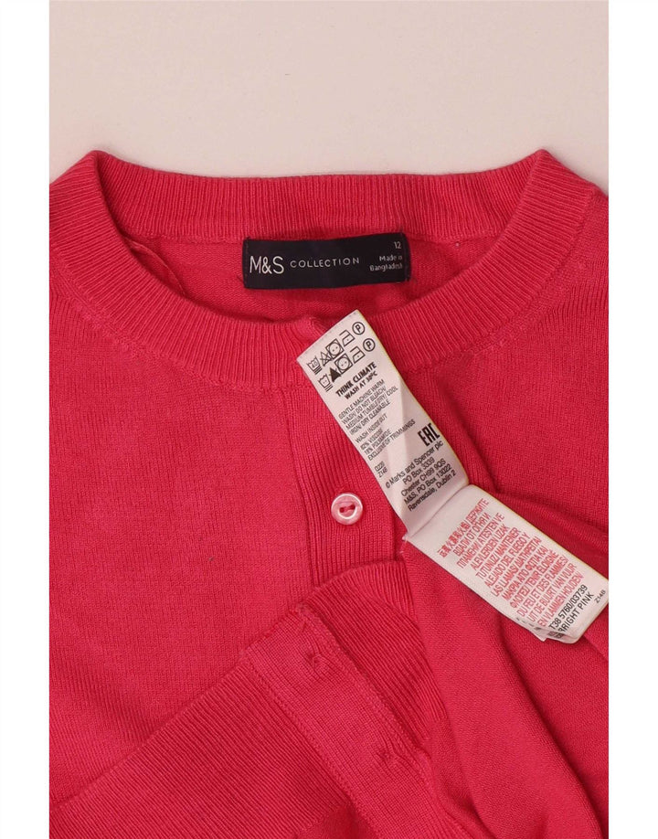 Marks & Spencer Γυναικείο πουλόβερ Crop Cardigan UK 12 Medium Pink Viscose