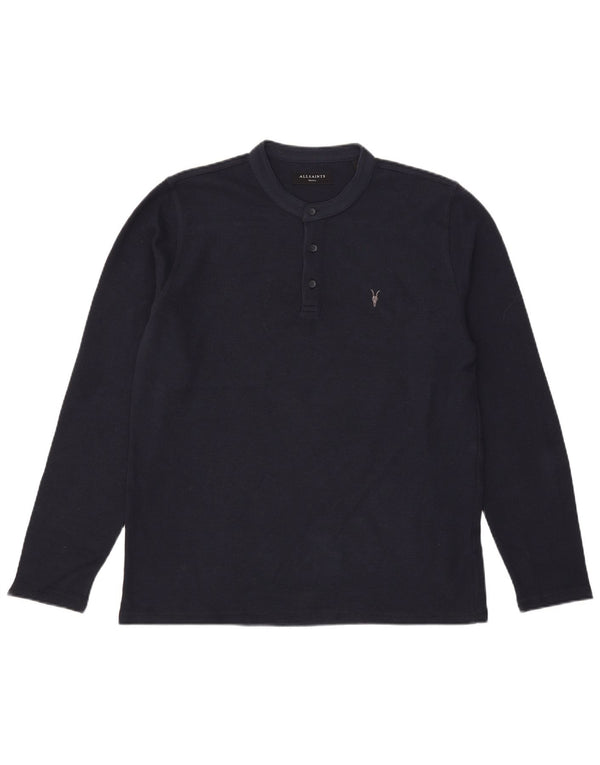 All Saints Mens Top Long Sleeve Small Navy Blue Cotton