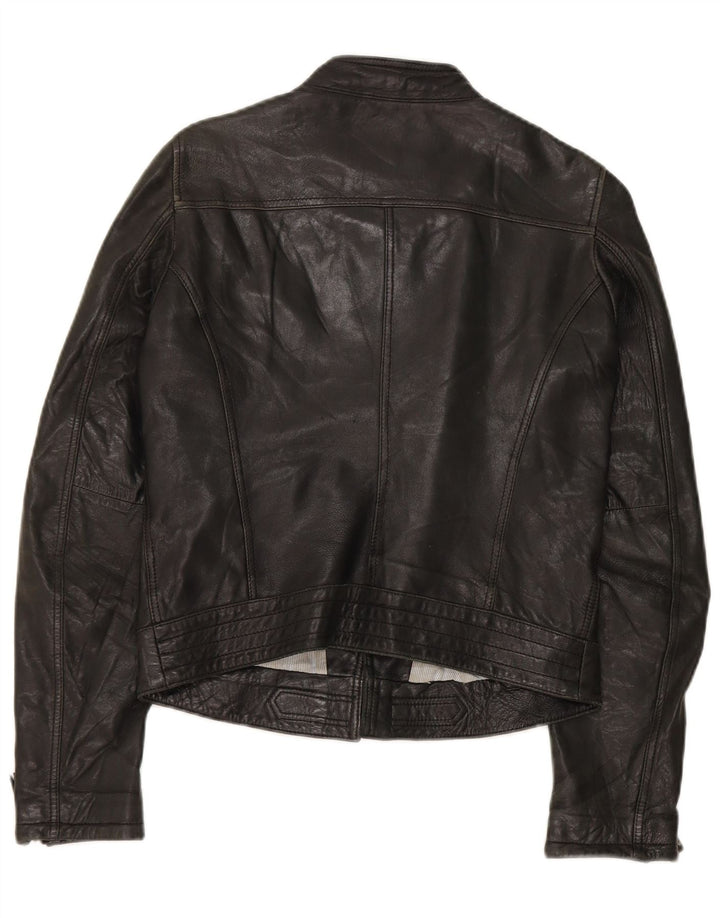 Massimo Dutti Γυναικείο Biker Δερμάτινο Μπουφάν UK 10 Small Black