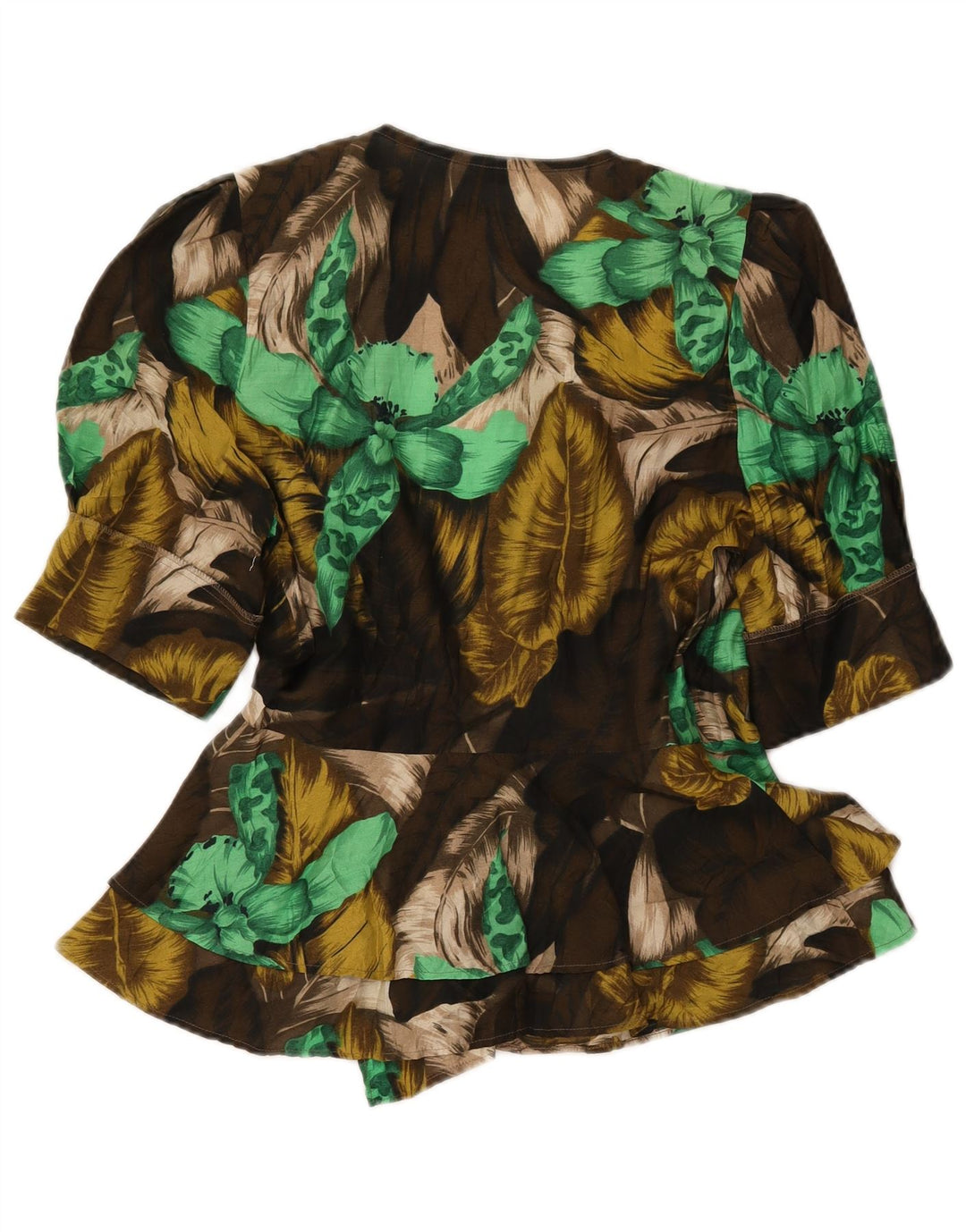 VINTAGE Γυναικείο κοντομάνικο πουκάμισο Μπλούζα IT 42 Medium Khaki Floral