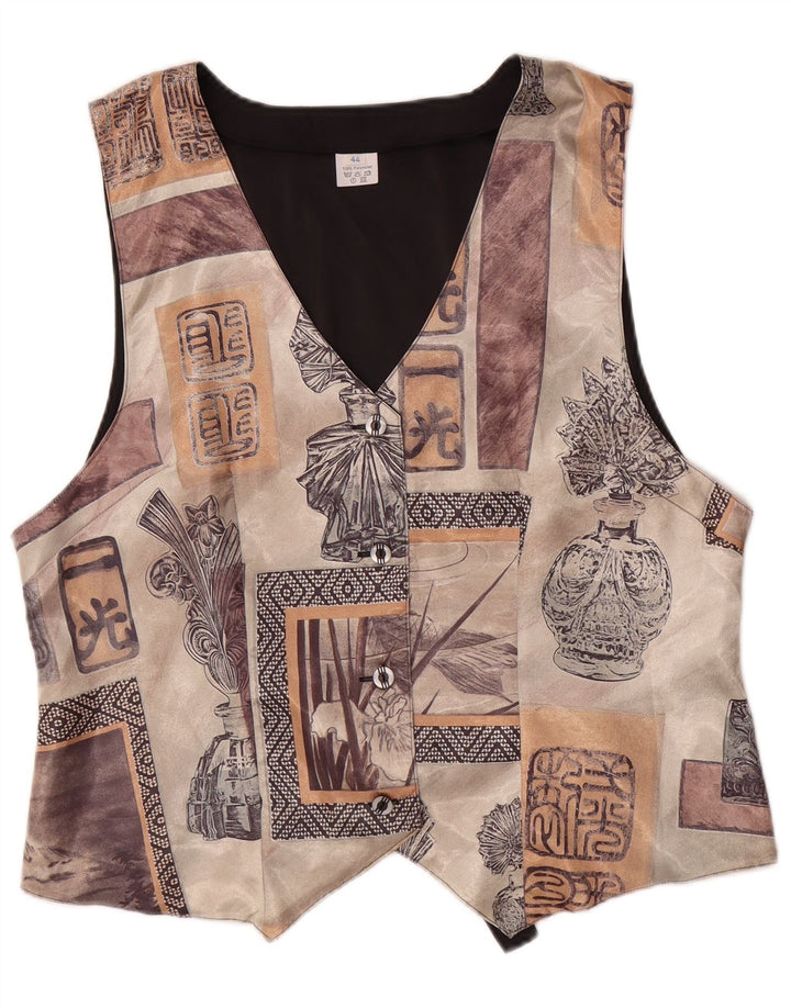 VINTAGE Γυναικείο Γιλέκο Αφηρημένου Σχεδίου EU 44 Μεγάλος καφέ πολυεστέρας