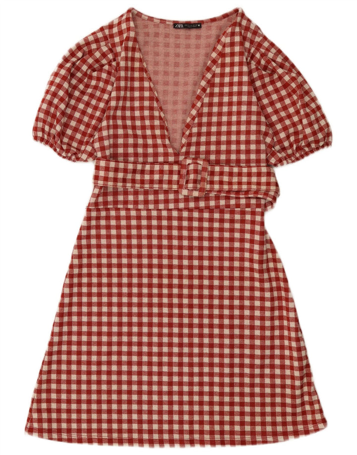Zara Γυναικείο φόρεμα A-Line UK 8 Small Red Gingham Polyester
