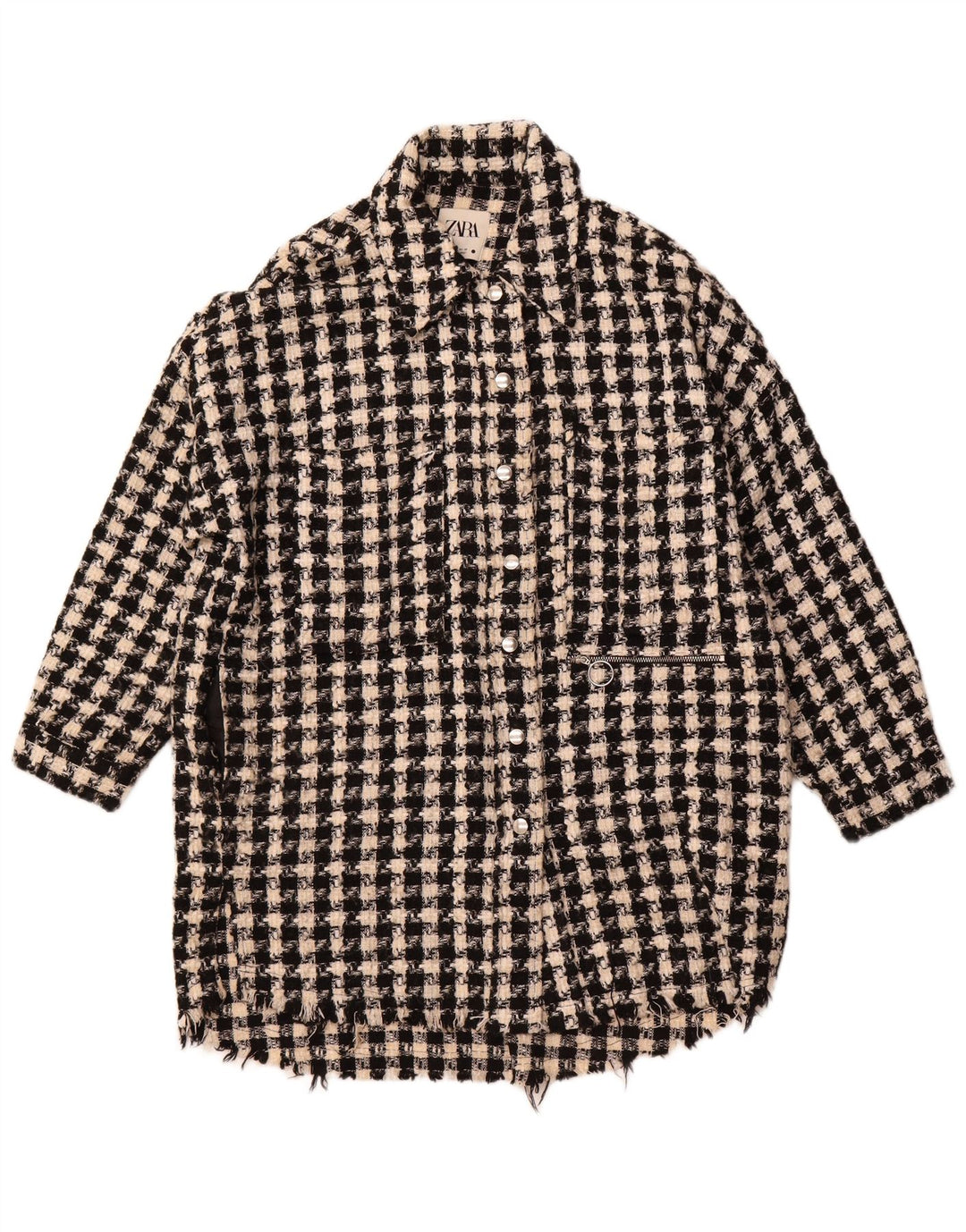 ZARA Γυναικείο πουκάμισο Oversized UK 10 Small Black Houndstooth