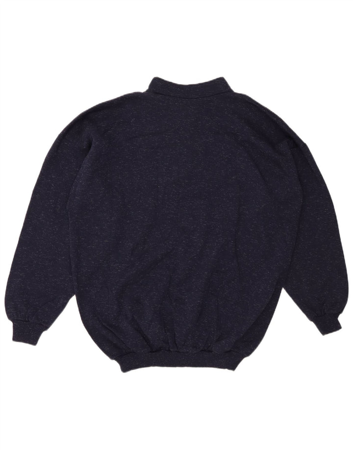 VINTAGE Γυναικείο πουλόβερ με φερμουάρ UK 20 2XL Βαμβακερό μπλε ναυτικό