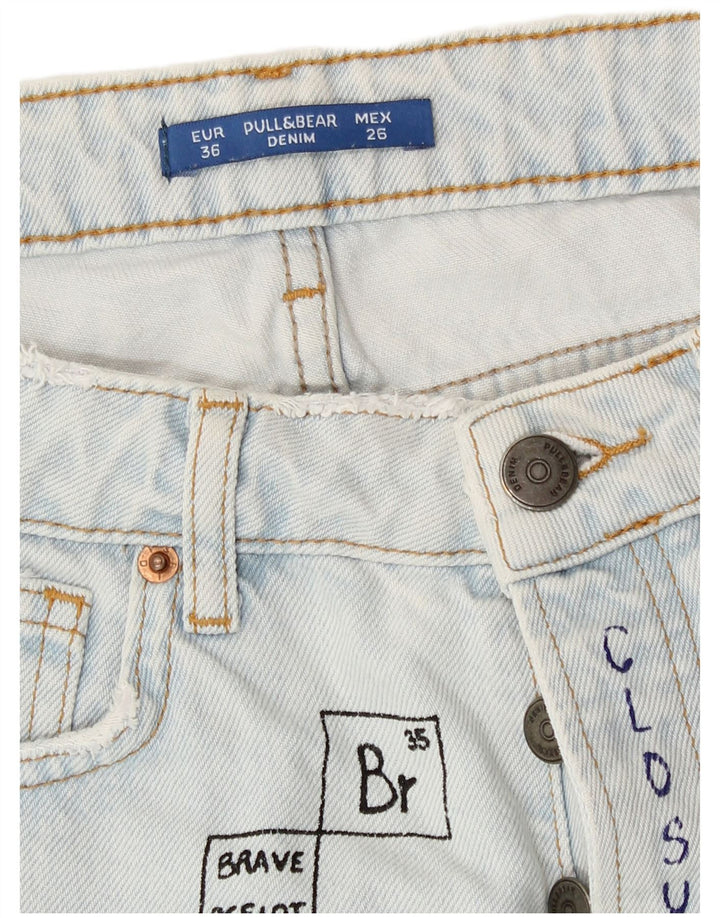 Pull & Bear Γυναικείο γραφικό τζιν σορτς EU 36 XS W26 μπλε