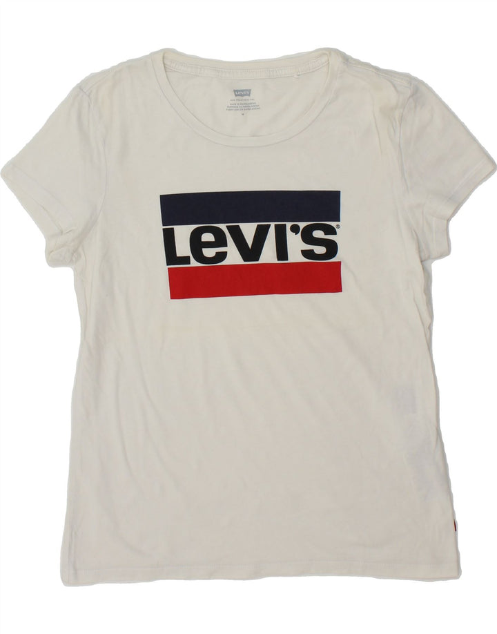 LEVI'S Womens Graphic T-Shirt Top UK 12 Medium White Cotton Vintage Levi's and Second-Hand Levi's from Messina Hembry 
