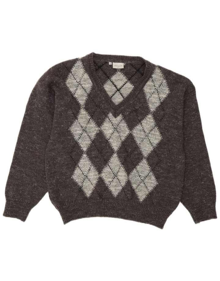 Ανδρικό πουλόβερ Jack Stone με V λαιμόκοψη IT 48 Medium Grey Argyle/Diamond