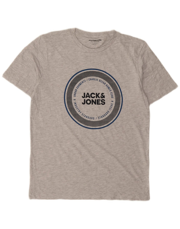Jack & Jones Mens Graphic T-Shirt Top Medium Grey Flecked Cotton