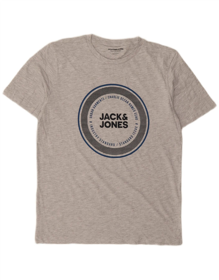 Ανδρικό γραφικό μπλουζάκι Jack & Jones, Βαμβακερό, μεσαίο γκρι