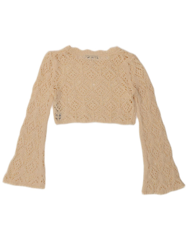 Zara Γυναικεία Crop Crochet Μπλούζα Τοπ UK 10 Small Off White Acrylic