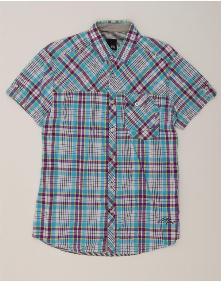 JACK & JONES Ανδρικό κοντομάνικο πουκάμισο μεσαίο μπλε βαμβακερό