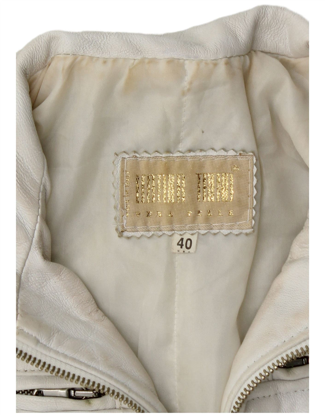 Vintage Γυναικείο Crop Δερμάτινο Μπουφάν IT 40 Small White Leather