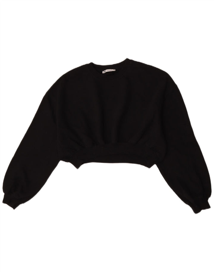 Zara Γυναικεία φούτερ Crop Oversized Jumper UK 10 Small Black Cotton