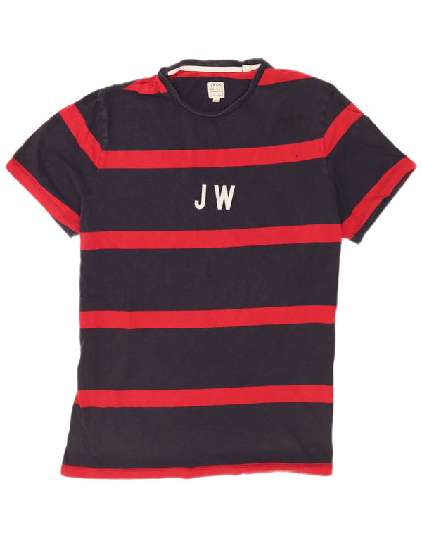 Jack Wills Ανδρικό γραφικό T-Shirt Top Large Navy Blue ριγέ βαμβακερό