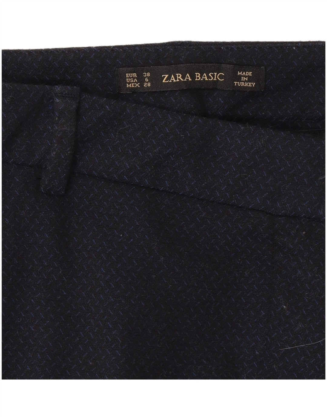 ZARA Womens Abstract Pattern Chino Trousers EU 38 Small W28 L29 Navy Blue