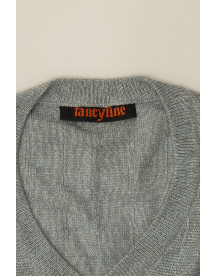 VINTAGE Mens V-Neck Jumper Sweater Medium Blue Vintage Vintage and Second-Hand Vintage from Messina Hembry 