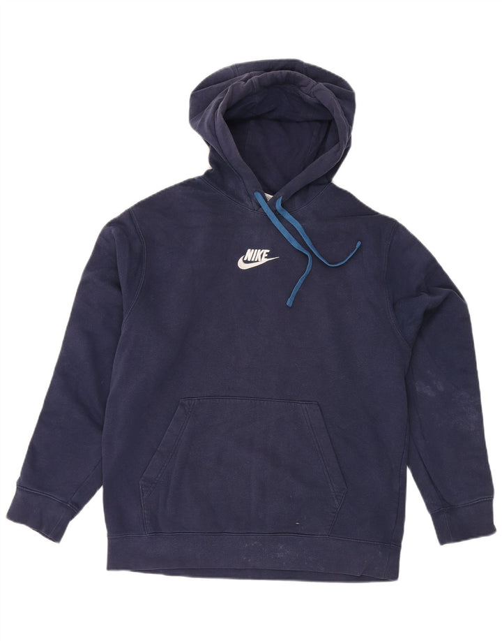 NIKE Mens Graphic Hoodie Jumper Medium Navy Blue Cotton