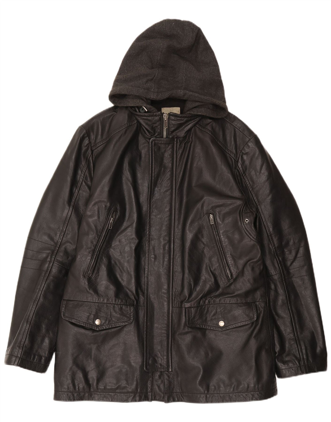 Ανδρικό δερμάτινο μπουφάν CONBIPEL με κουκούλα IT 52 XL Μαύρο Δερμάτινο