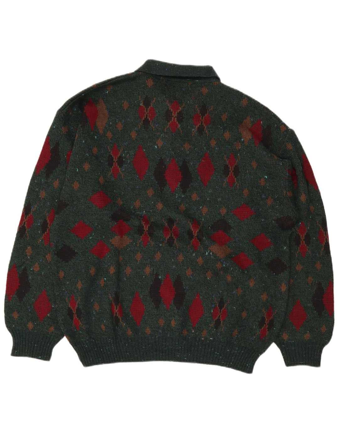 LINEA Ανδρικό πουλόβερ με λαιμόκοψη IT 50 μεσαίου πράσινου Argyle/Diamond