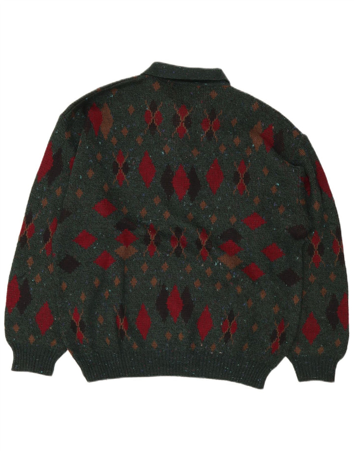 LINEA Ανδρικό πουλόβερ με λαιμόκοψη IT 50 μεσαίου πράσινου Argyle/Diamond